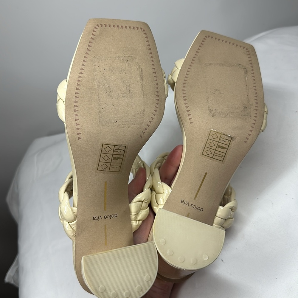 Dolce Vita | Women’s 9 Cream Patent‎ Braided Block Heel Sandals Slides - Picture 6 of 7